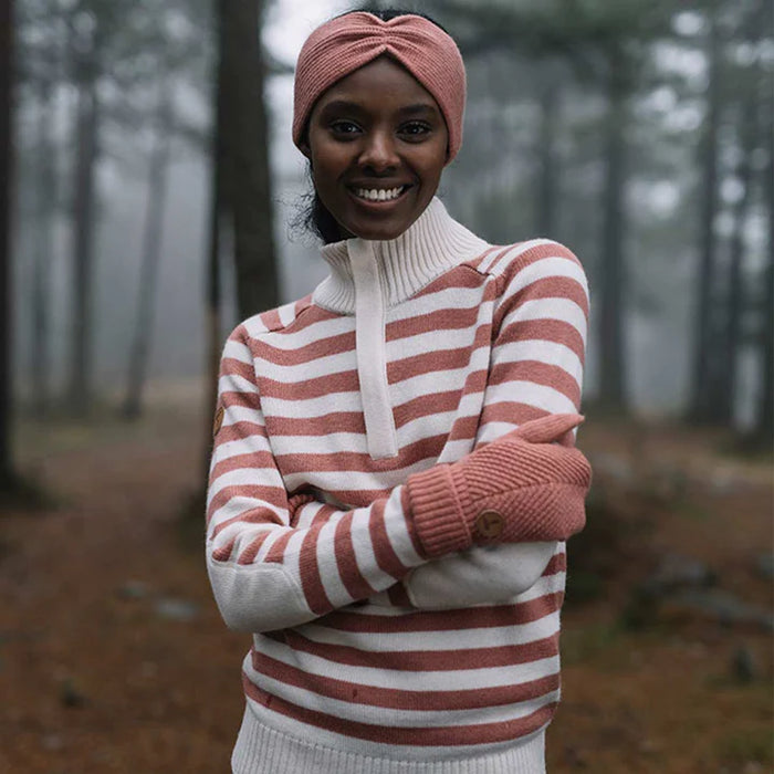 Tufte Rosenfink Low Half Zip Sweater dame - lyserød- hvid stribet