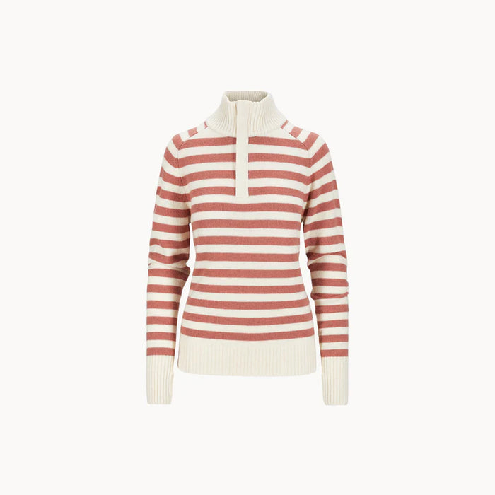 Tufte Rosenfink Low Half Zip Sweater dame - lyserød- hvid stribet