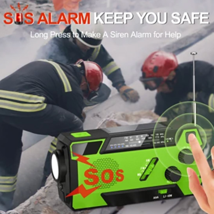 Nødradio med SOS-Funktion, powerbank, vandafvisende, solceller. 2000mAh.