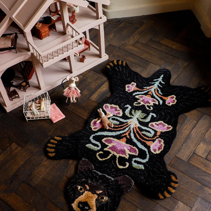 Doing Goods - Blooming Black Bear - Large - Sort Blomster Bjørn