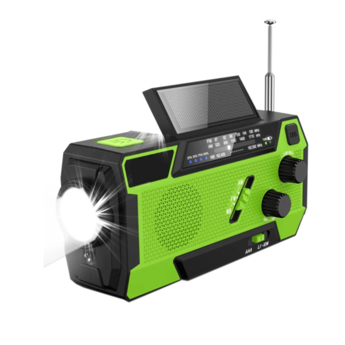 Nødradio med SOS-Funktion, powerbank, vandafvisende, solceller. 2000mAh.