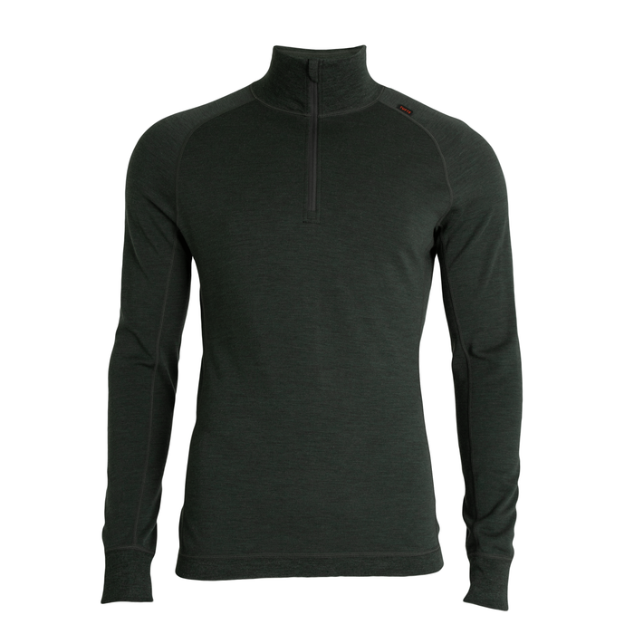 Tufte Mens Bambull Half Zip  langærmet t-shirt - Forest Green - Armygrøn